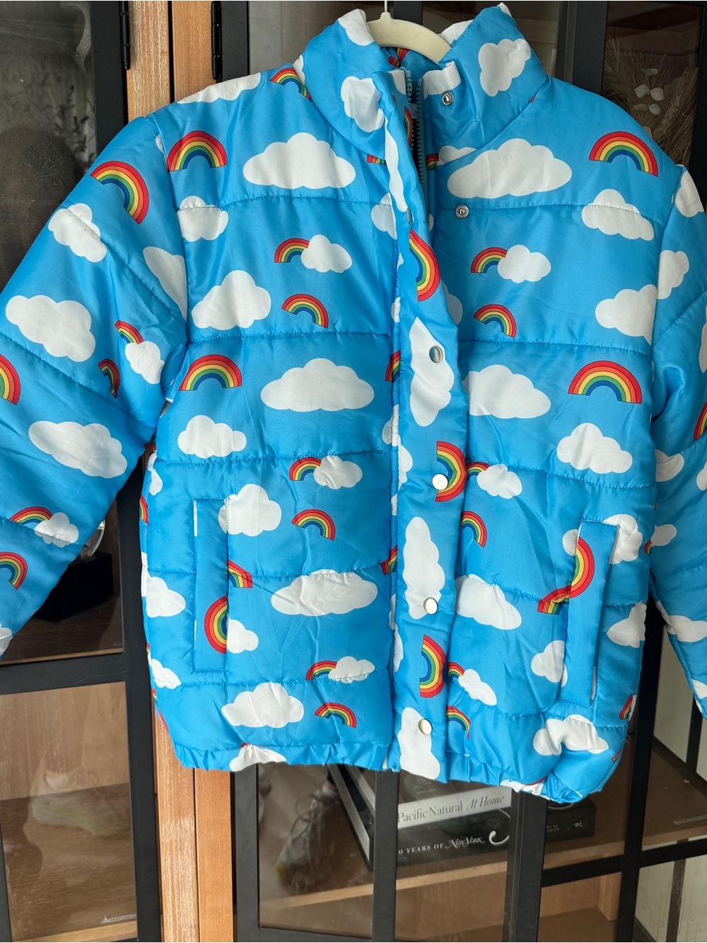 Daisy Street rainbow puffer jacket snaps asos dollskill quilted clouds